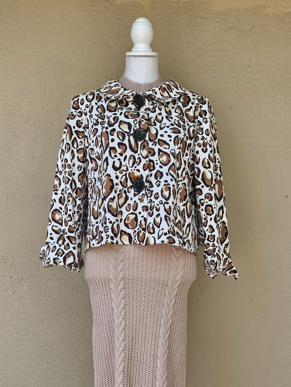 André Oliver Artsy Animal Print Boxy Cropped Jacket W/ Oversized Buttons Sz 14